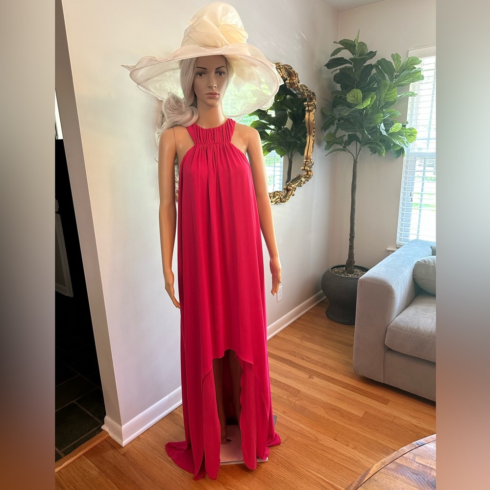 Halston stunning fuschia high to low gown NWT